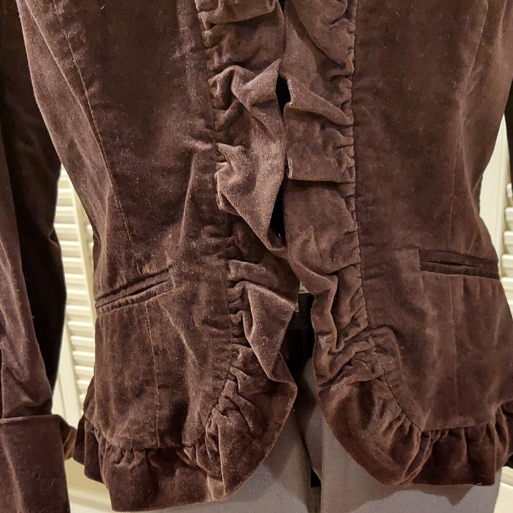 Vintage Dark Brown Velour Ruffled Jacket by Think Tank Size M * NWOT - Picture 5 of 8